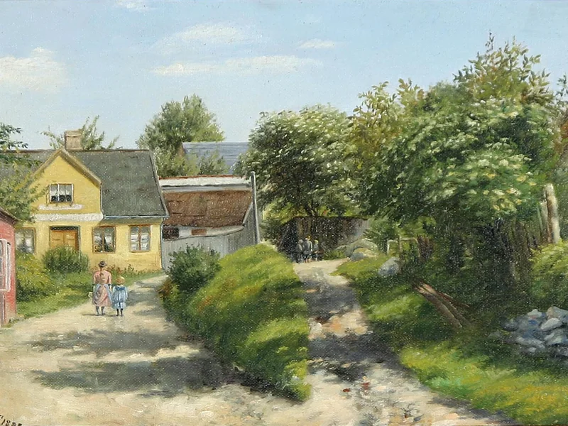 1862-Charlotte Frimodt - Due bambini piccoli nel villaggio, estate 1888
